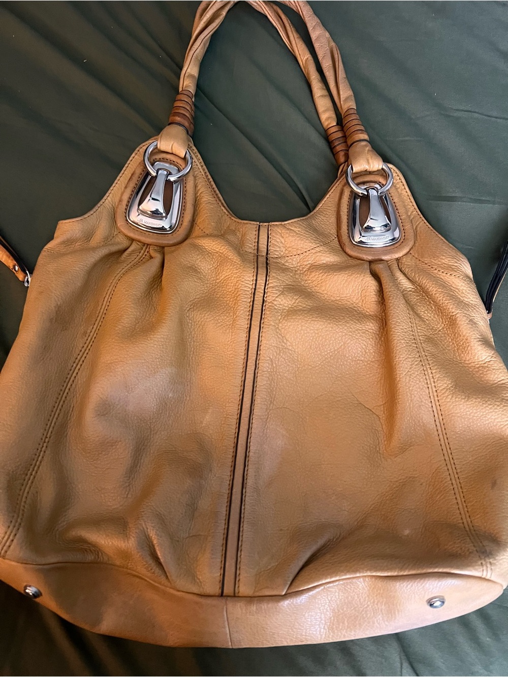 b. makowsky Tan Leather Shoulder Bag with Silver Hardware